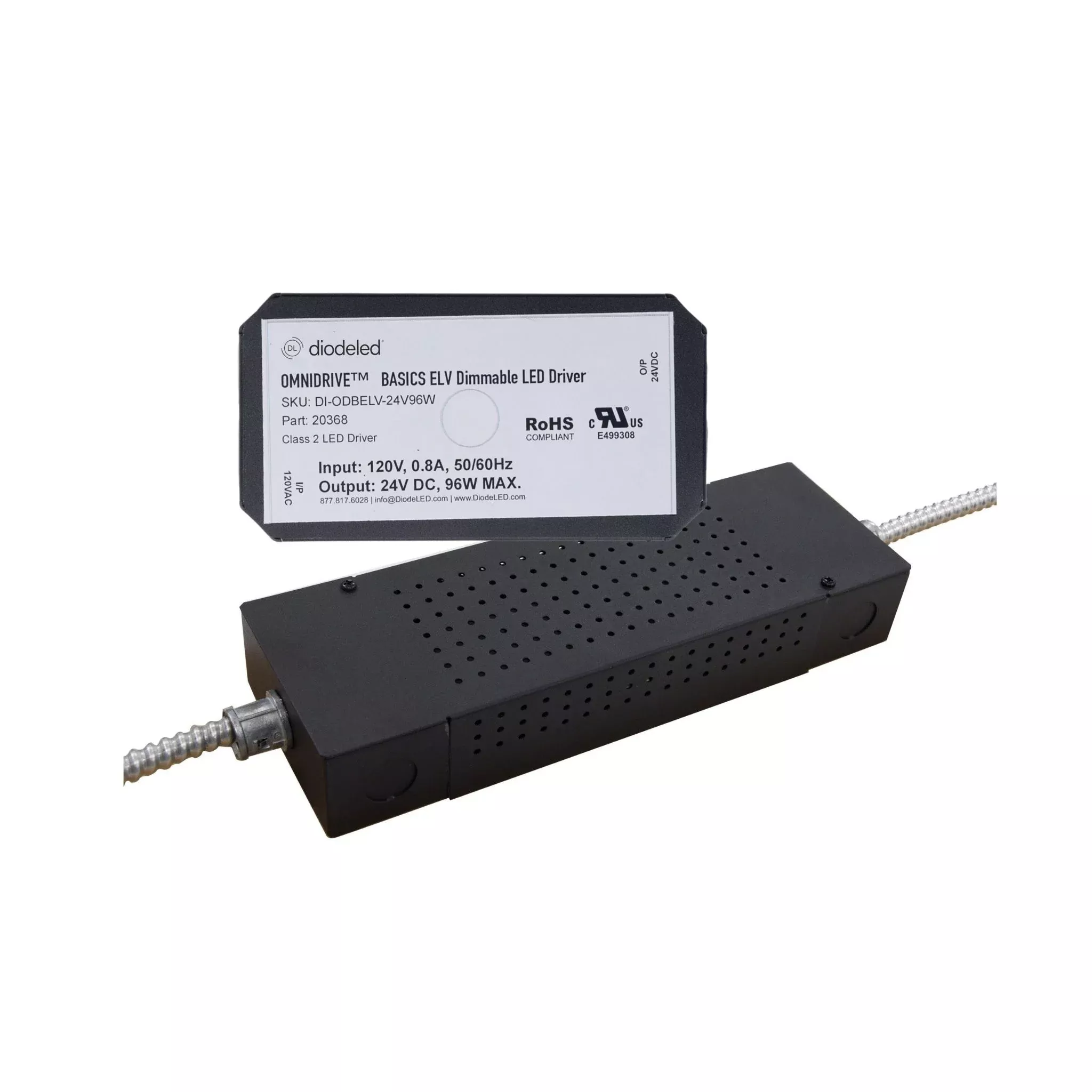 Diode LED 96W LED Driver 24V DC, Dimmable, Integrated Junction Box, Indoor Use - 120V