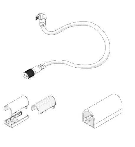 Diode LED NEON BLAZE Side Bending, Bottom Wire Entry Connector and Frosted end cap pair (DI-SE-NB-BWC-EC)