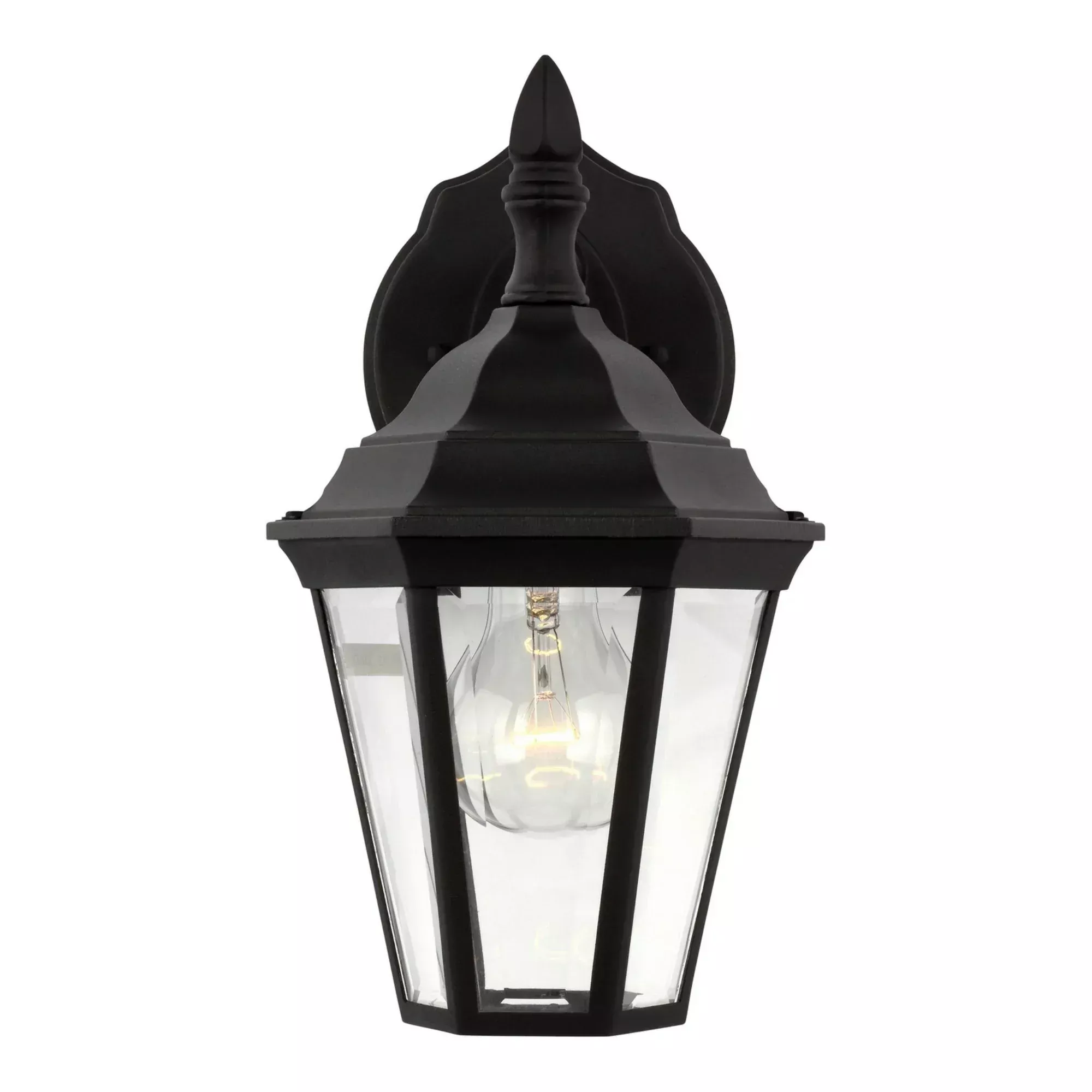Generation Lighting Bakersville 11 in. Outdoor Sconce, Black with Clear Beveled Glass