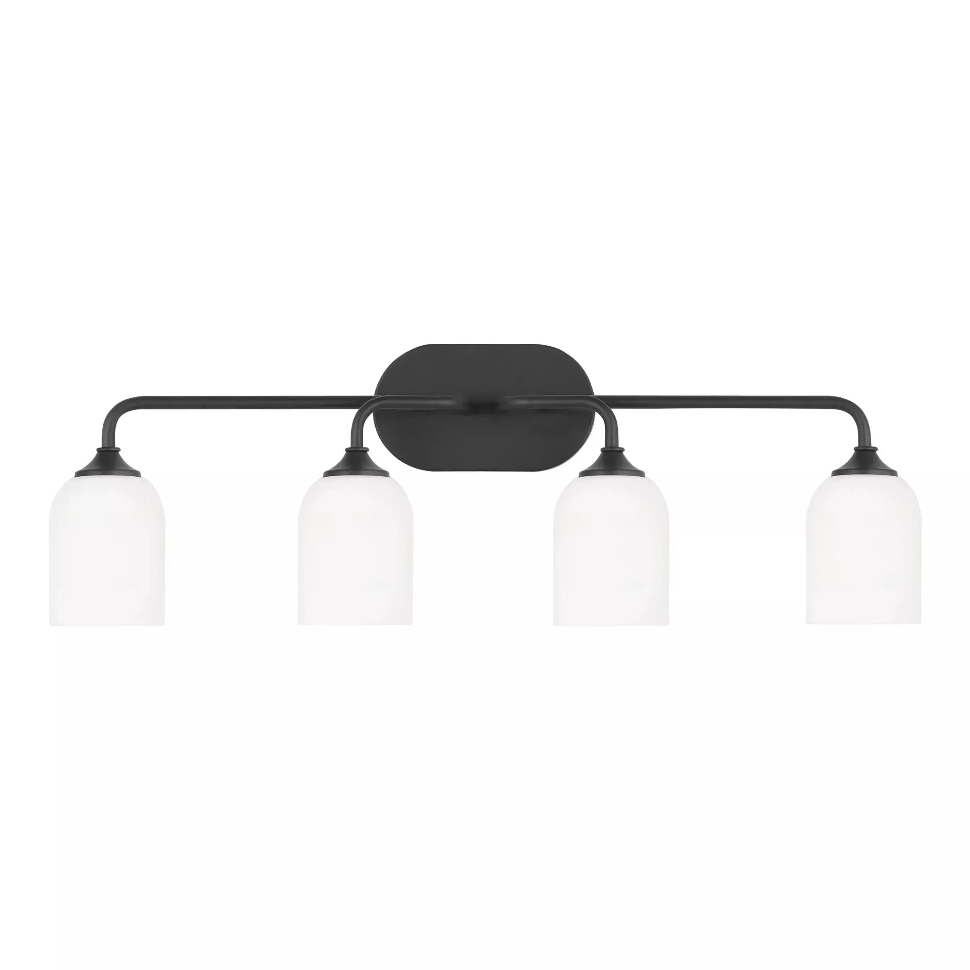 Generation Lighting Emile 31 in. 4-Light Bathroom Vanity Light, Midnight Black with Etched Glass