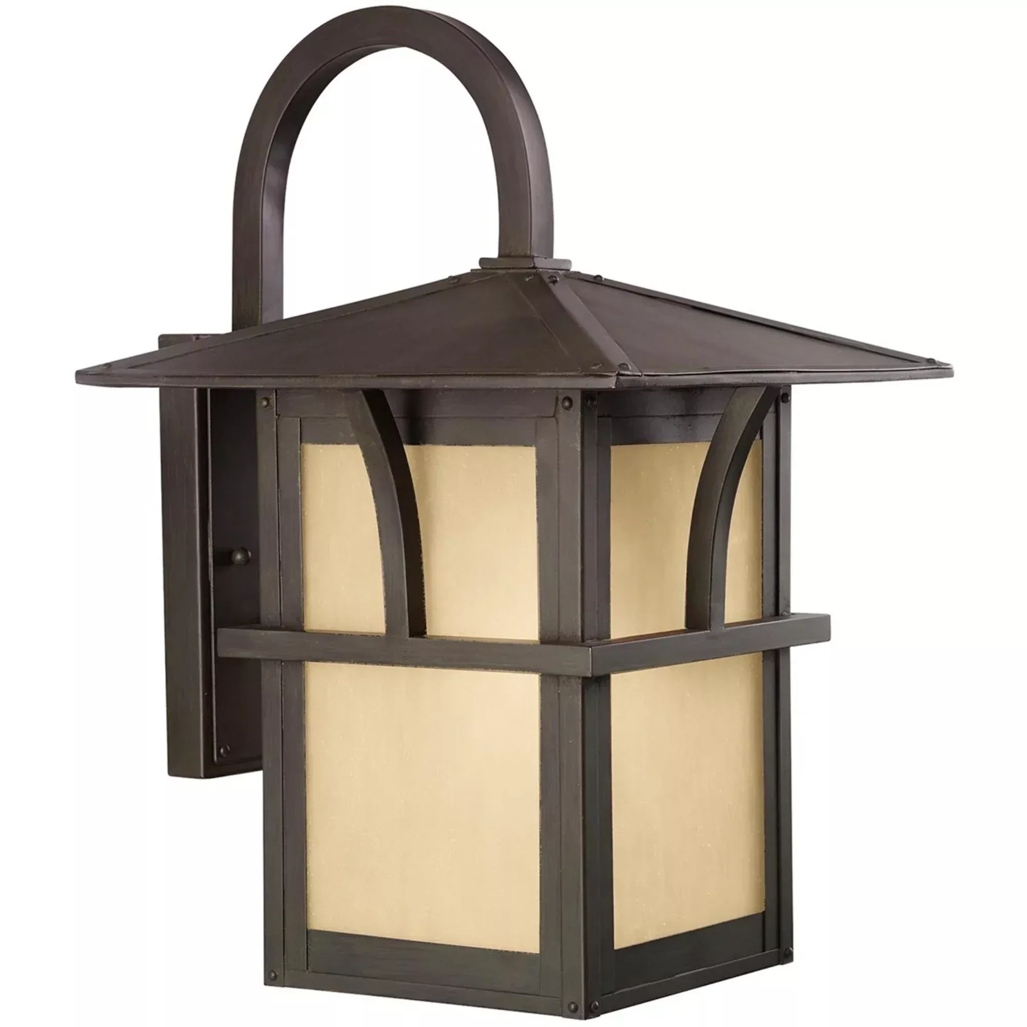 Generation Lighting Medford Lakes 17 in. Outdoor Wall Lantern, Statuary Bronze with Etched Hammered Light Amber Glass