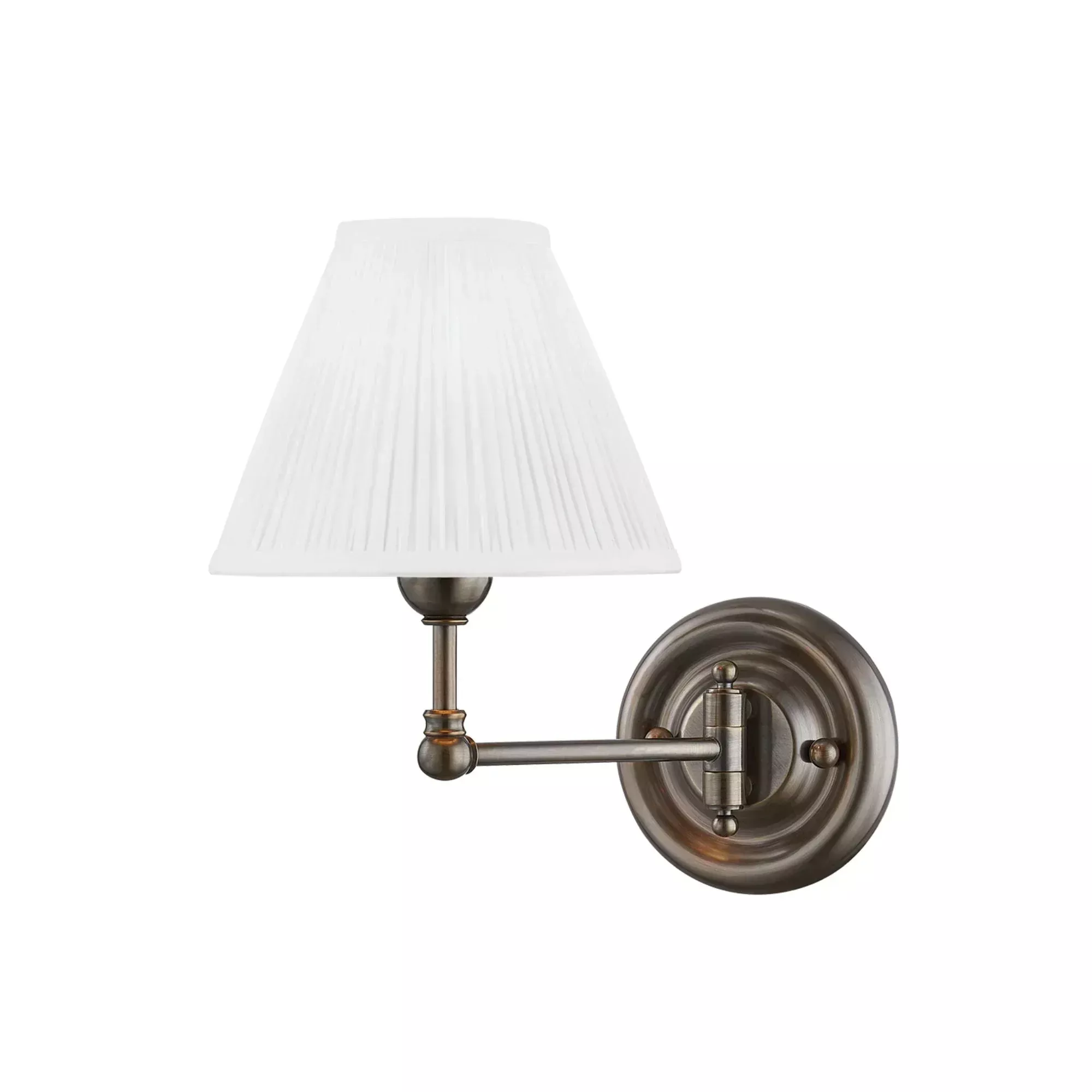 Hudson Valley Classic No.1 10.5 in. Swing Arm Lamp, Distressed Bronze with White Silk Shade