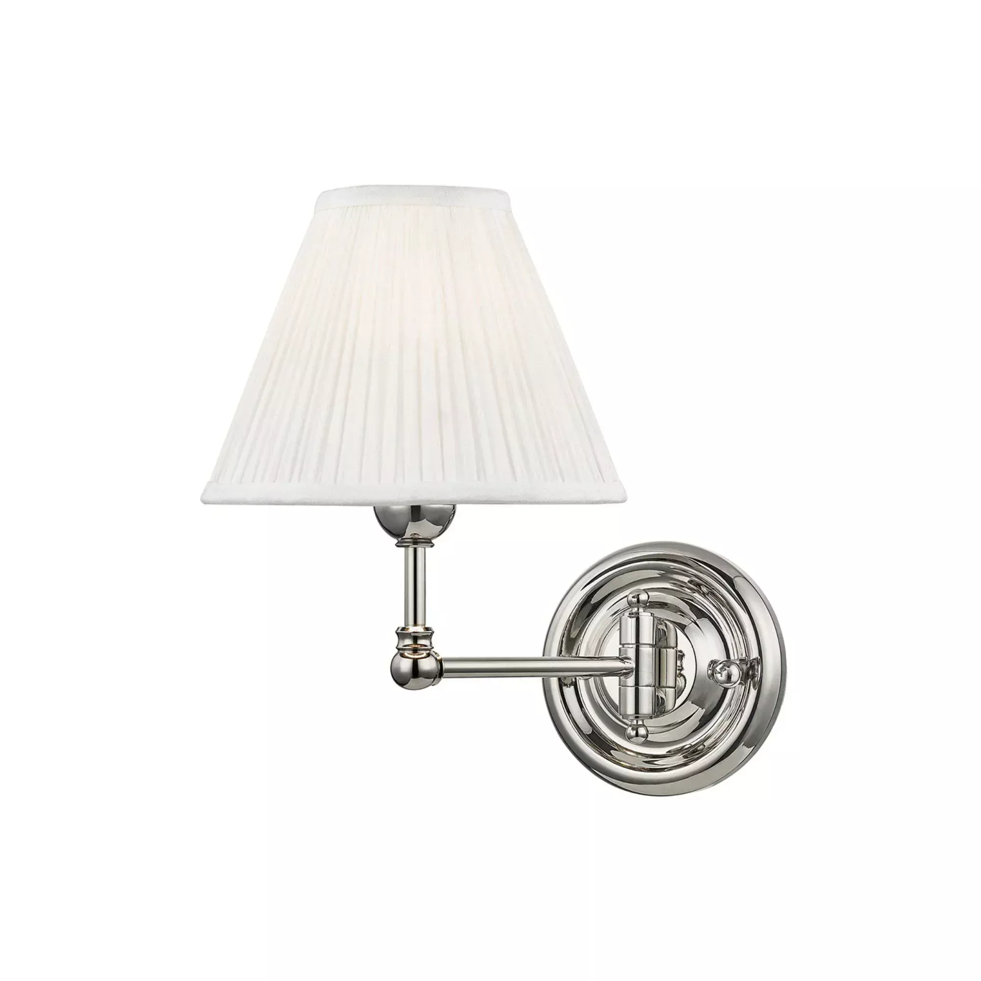 Hudson Valley Classic No.1 10.5 in. Swing Arm Lamp, Polished Nickel with White Silk Shade