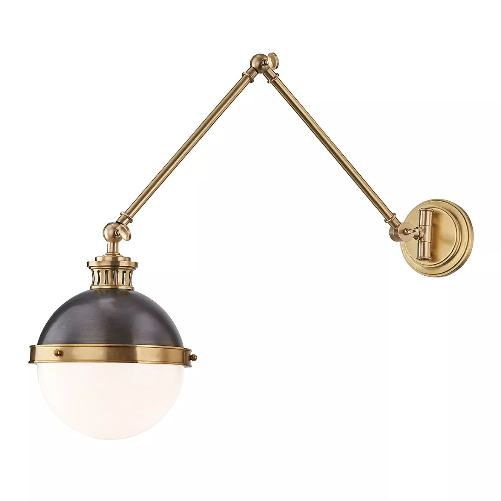 Hudson Valley Latham 21.25 in. Swing Arm Lamp, Aged Brass & Distressed Bronze with Glass Shade
