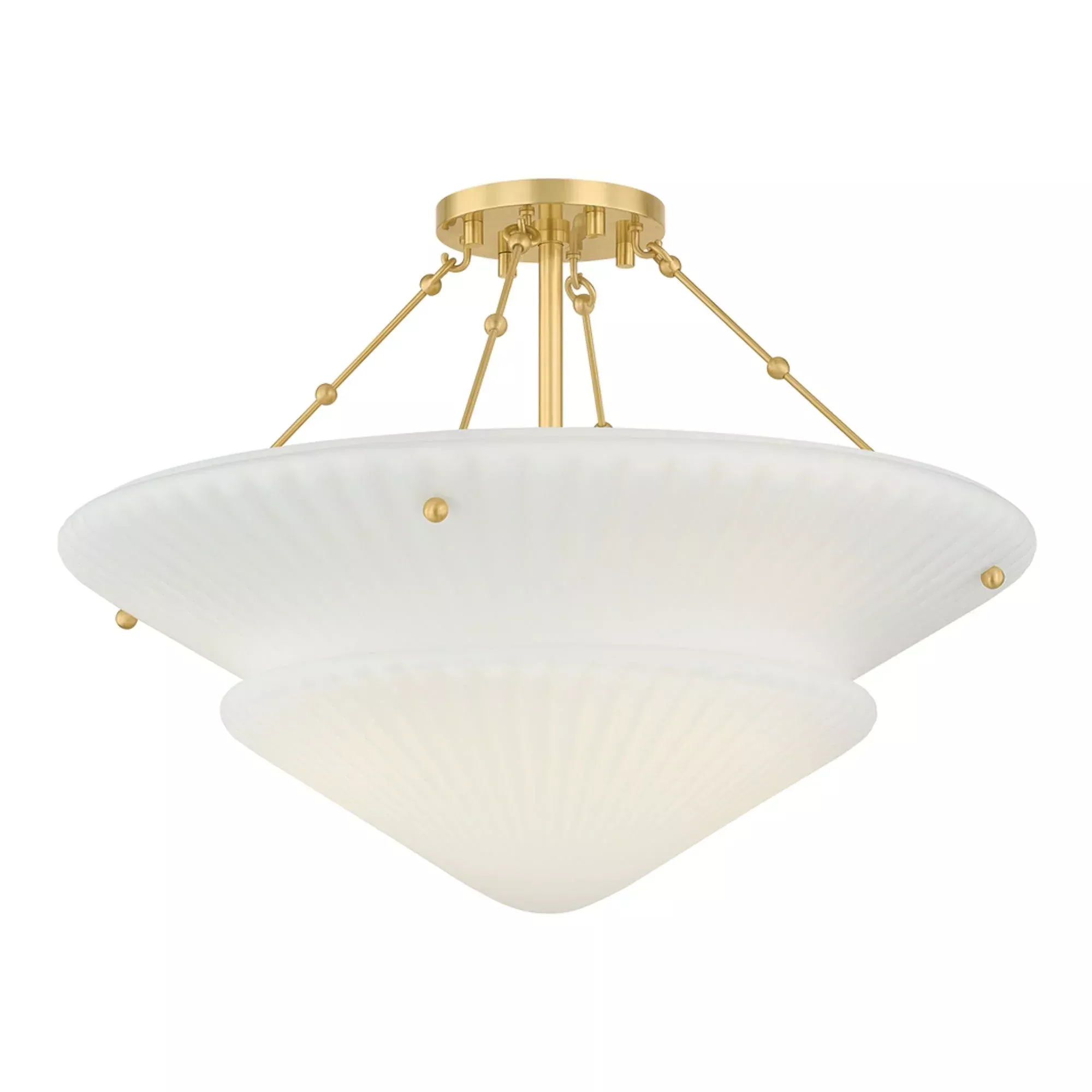 Hudson Valley Loburn 14.25 in. 3-Light Semi-Flush Mount, Aged Brass with Opal Matte Glass
