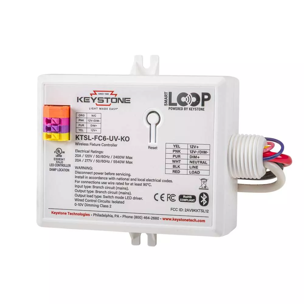 Keystone Bluetooth Mesh Wireless Fixture Controller For Smartloop System 120-277V 20A Max Load With 0-10V Dimming (KTSL-FC6-UV-KO)