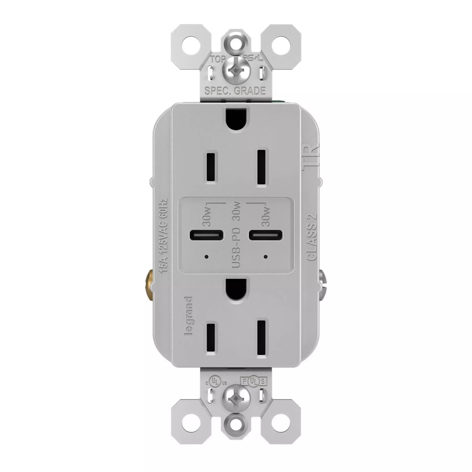Legrand R26USBPDGRY radiant 15A Tamper-Resistant USB Type-C Duplex Outlet, Gray