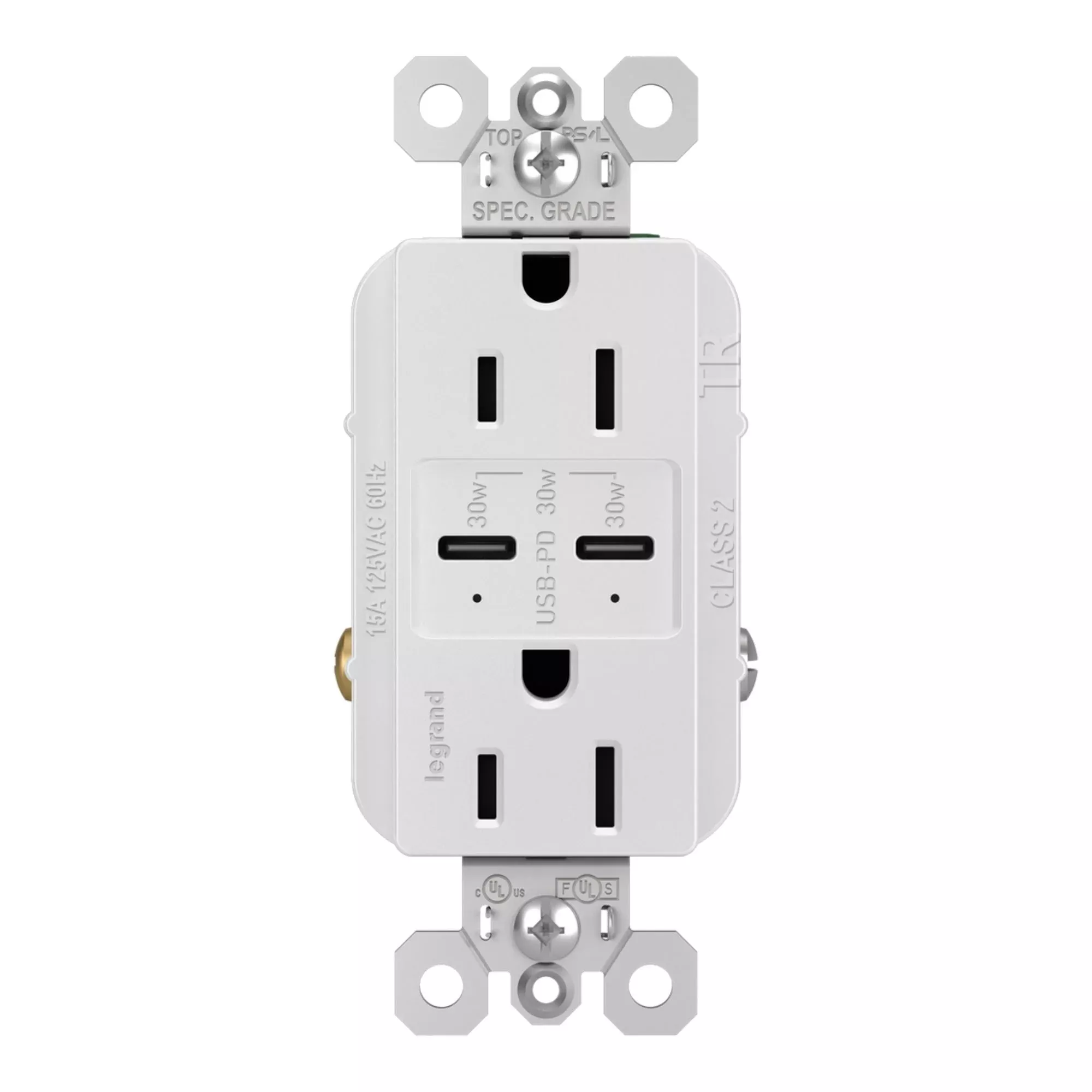 Legrand R26USBPDW radiant 15A Tamper-Resistant USB Type C Duplex Outlet, White