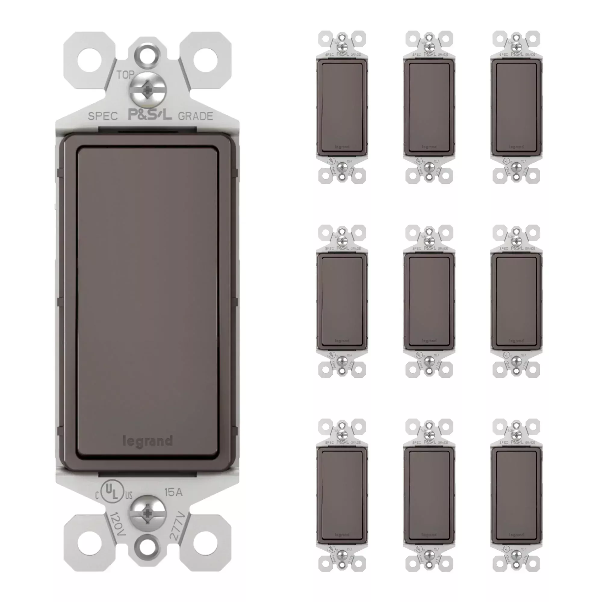 Legrand TM870-10PK Radiant Light Switch, 15A, Single-Pole, Brown, 10-Pack