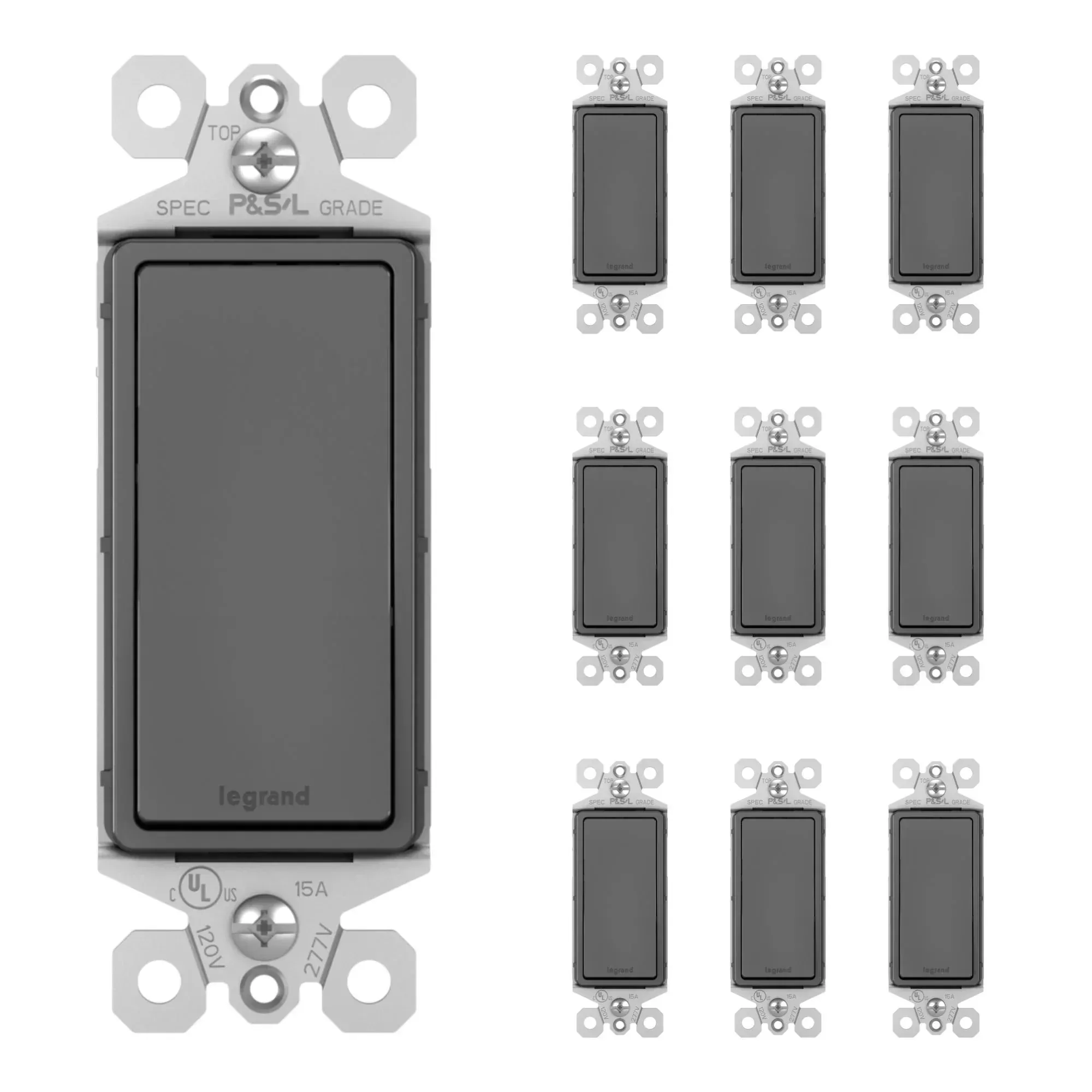 Legrand TM873BK-10PK Radiant Light Switch, 15A, Single-Pole/3-Way, Black, 10-Pack