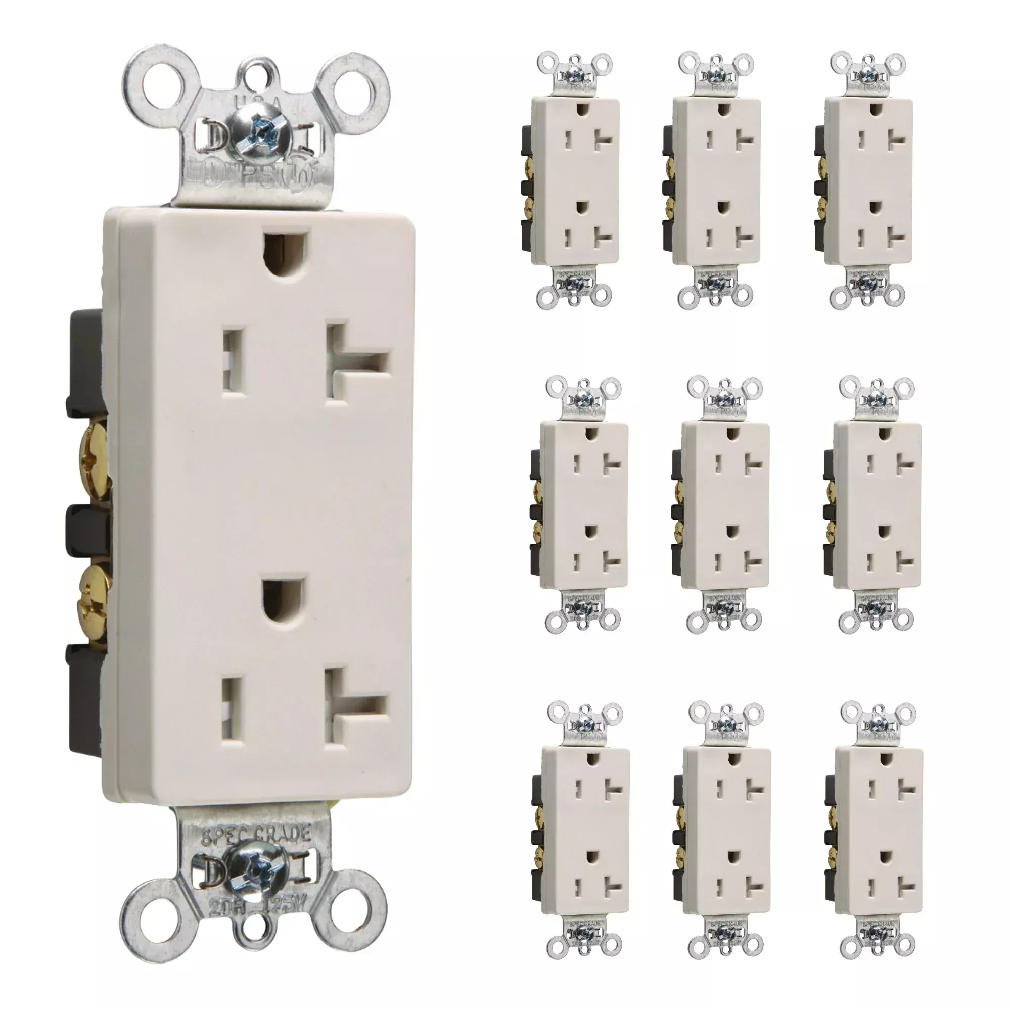 Legrand TR26352LA Pass and Seymour 20A Tamper-Resistant Decorator Duplex Receptacle, Light Almond, 10-Pack