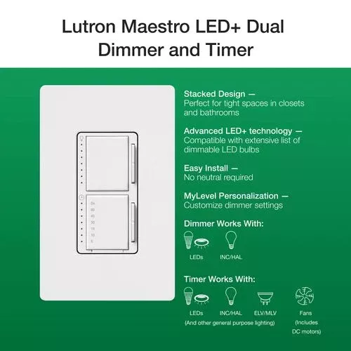 Lutron Maestro LED+ Dimmer Switch 2.5 A, Midnight (MACL-L3T251-MN)