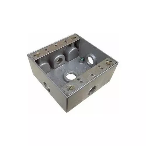 Morris 36270 Weatherproof Box, 2-Gang, 5 Outlet Holes (1/2"), Gray