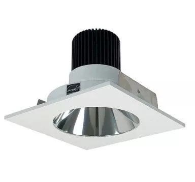 Nora Lighting NIO-4SNDC27XCMPW/10 4" Iolite LED Square Reflector with Round Aperture, 1000lm / 14W, 2700K, Specular Clear Reflector / Matte Powder White Flange