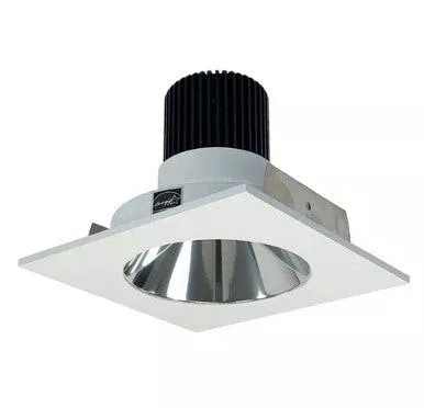 Nora Lighting NIO-4SNDC30QCMPW 4" Iolite LED Square Reflector with Round Aperture, 10-Degree Optic, 850lm / 12W, 3000K, Specular Clear Reflector / Matte Powder White Flange