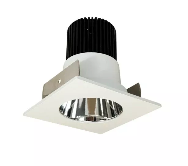 Nora Lighting NIOB-2SNDC40XCMPW/10 2" Iolite LED Square Reflector with Round Aperture, 1000lm / 14W, 4000K, Specular Clear Reflector / Matte Powder White Flange