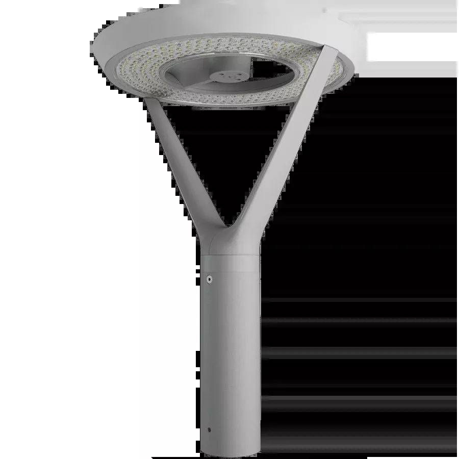 RAB AL5 Architectural Post-Top Area Light Round Wattage/CCT Selectable 120W/60W/30W 3000K/4000K/5000K 480V Type V Wide Motion Sensor Arm Roadway Gray (AL5RG/480/SA)