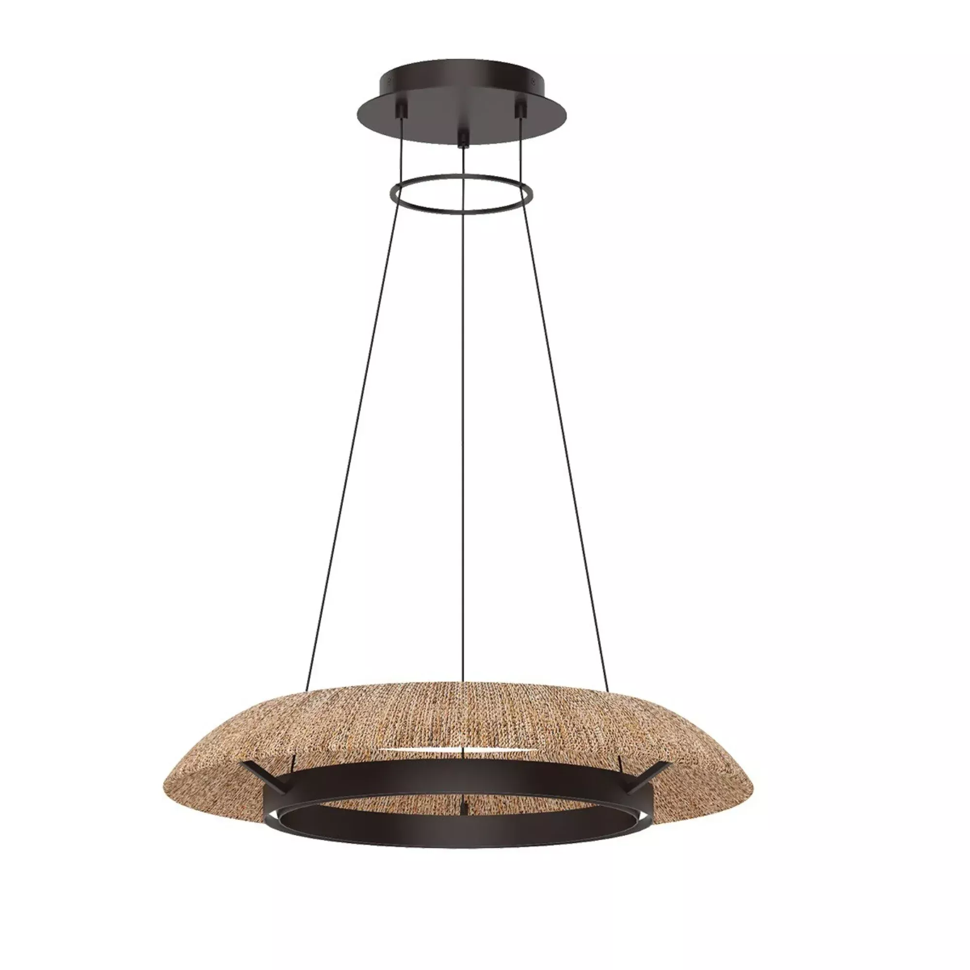 Visual Comfort Modern Noa 27" Small Chandelier, 120-277V, Bronze with Natural Rattan Finish