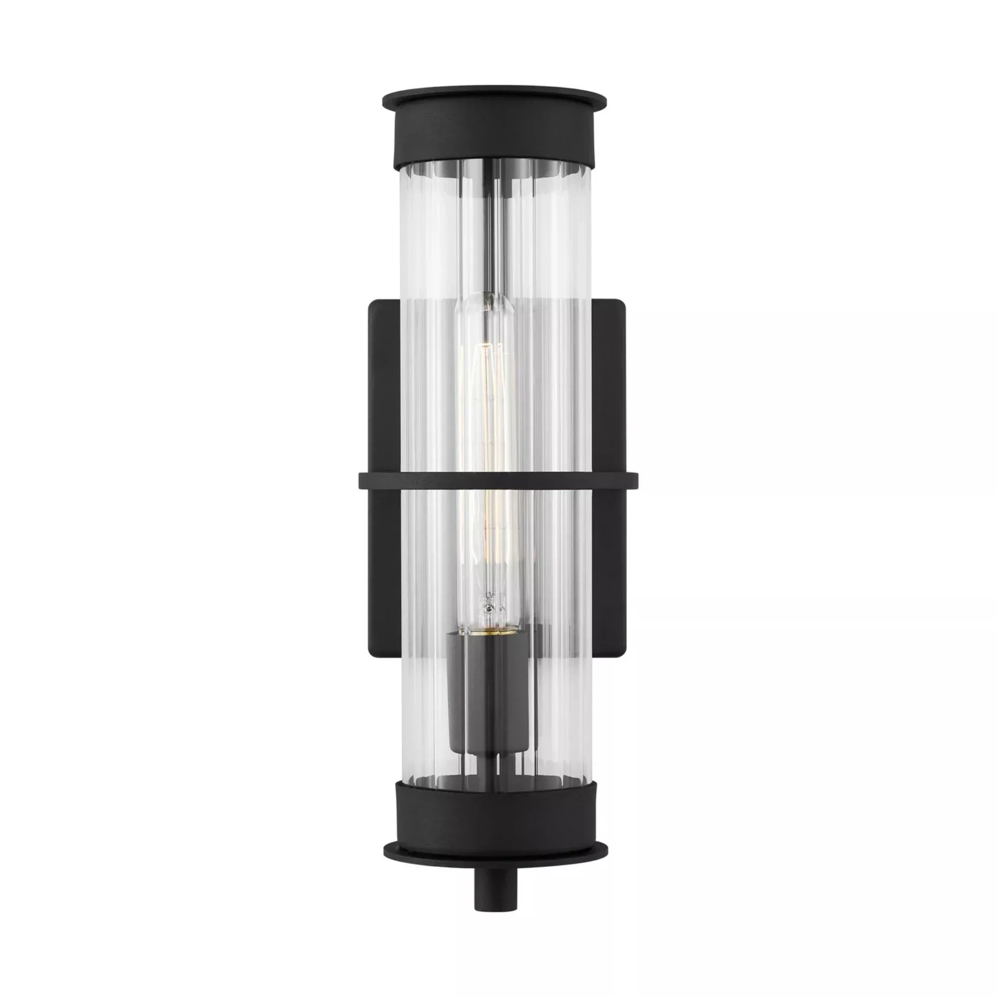 Visual Comfort Studio Alcona 14.88in Outdoor Wall Lantern, Black with Clear Fluted Glass