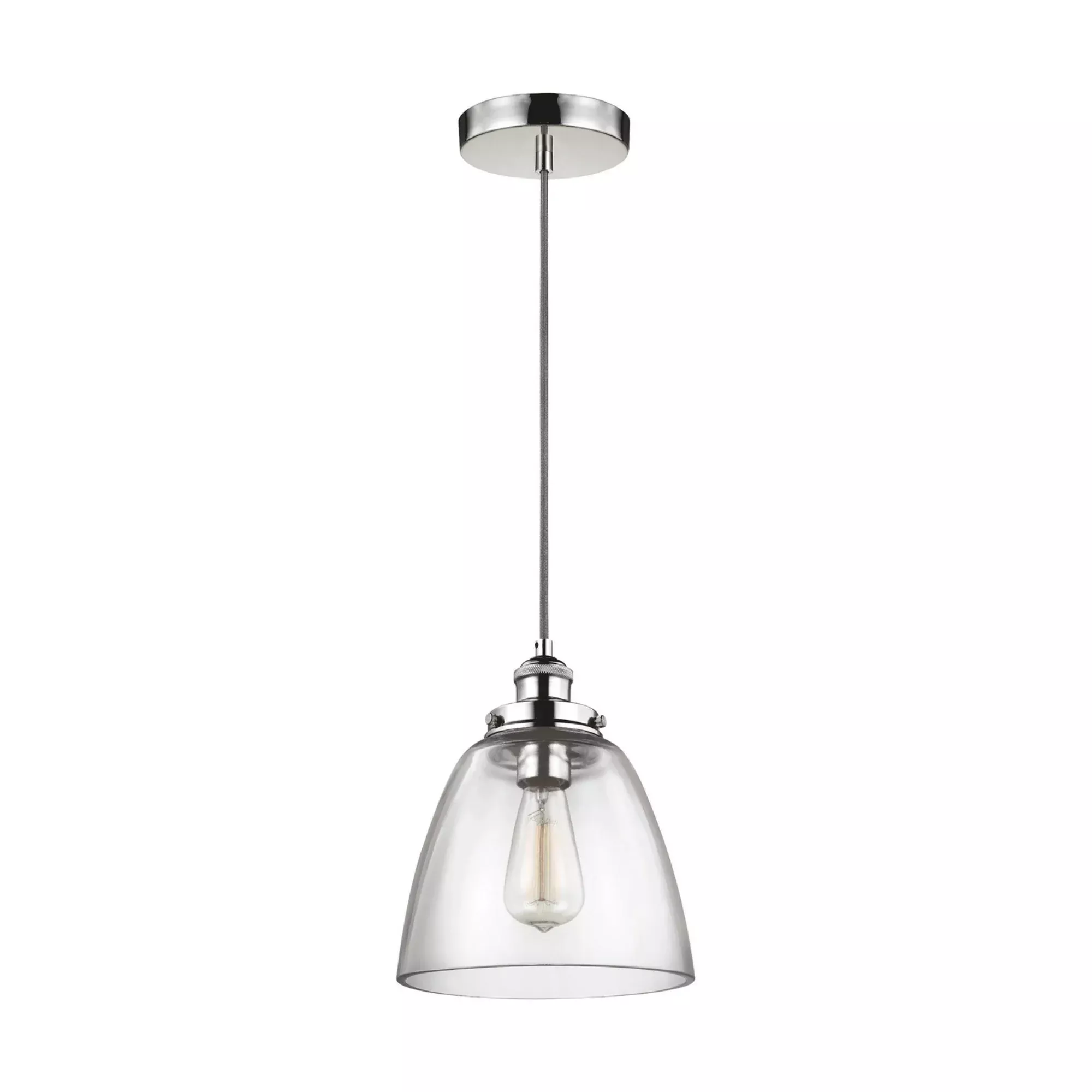 Visual Comfort Studio Baskin 10.75" Pendant Light, Polished Nickel with Clear Glass Dome
