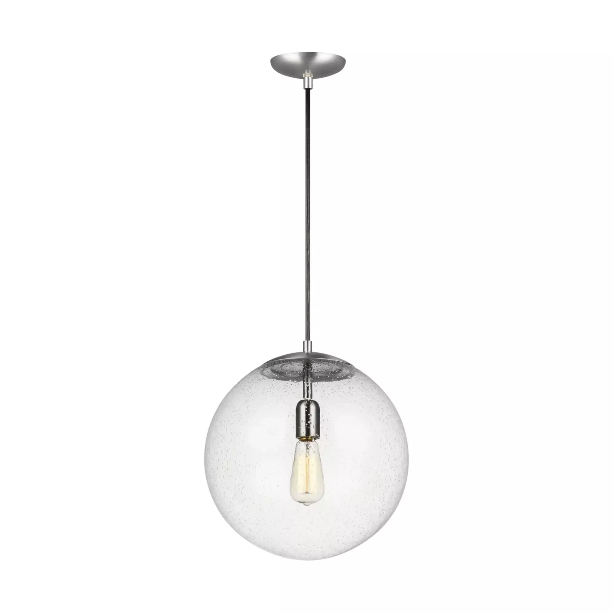Visual Comfort Studio Leo Hanging Globe 14" X-Large Pendant, Satin Aluminum Finish with Clear Seeded Glass