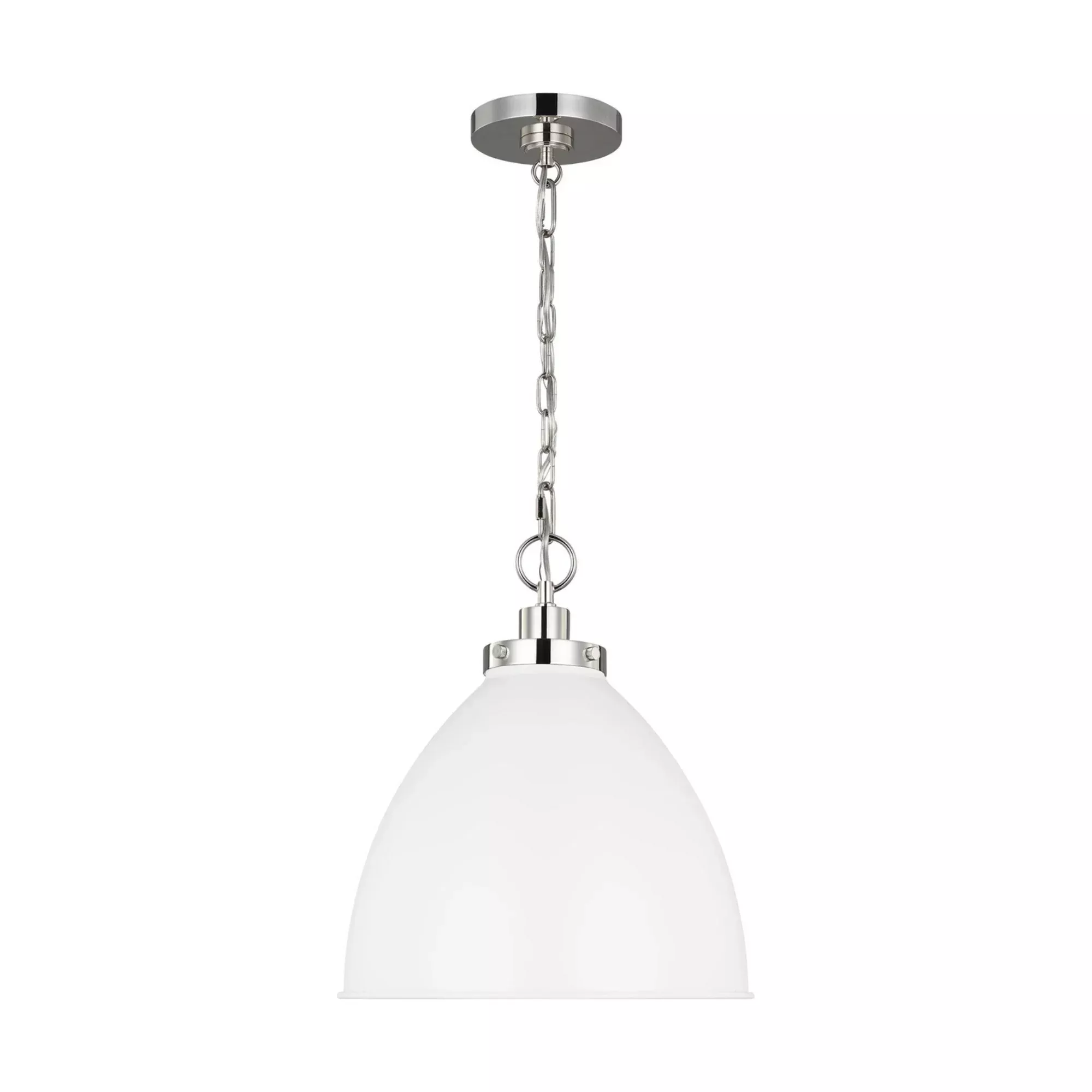 Visual Comfort Studio Wellfleet 13.5 in. Pendant Light, Matte White and Polished Nickel with Metal Shade