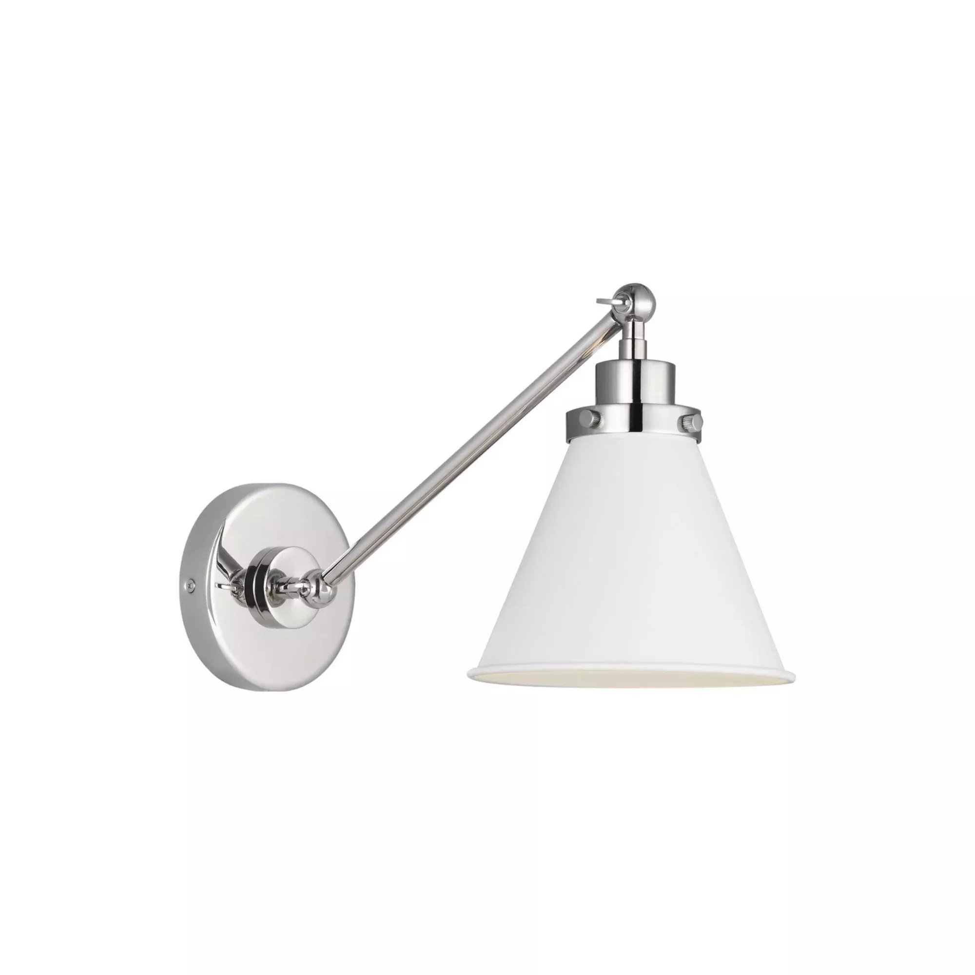 Visual Comfort Studio Wellfleet Single Arm Cone Task Sconce, Matte White & Polished Nickel Finish