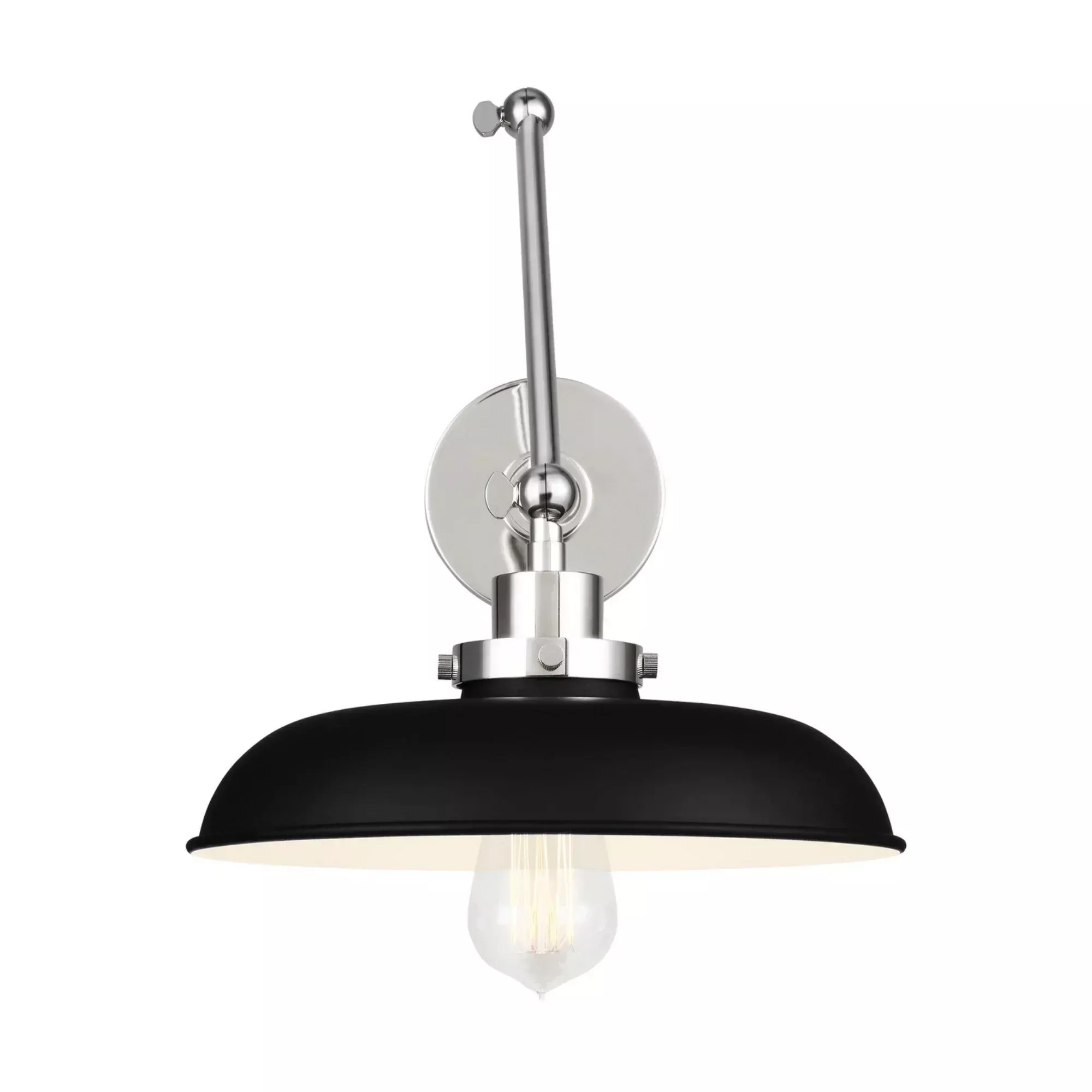 Wellfleet Double Arm Wide Task Sconce, Midnight Black & Polished Nickel Finish